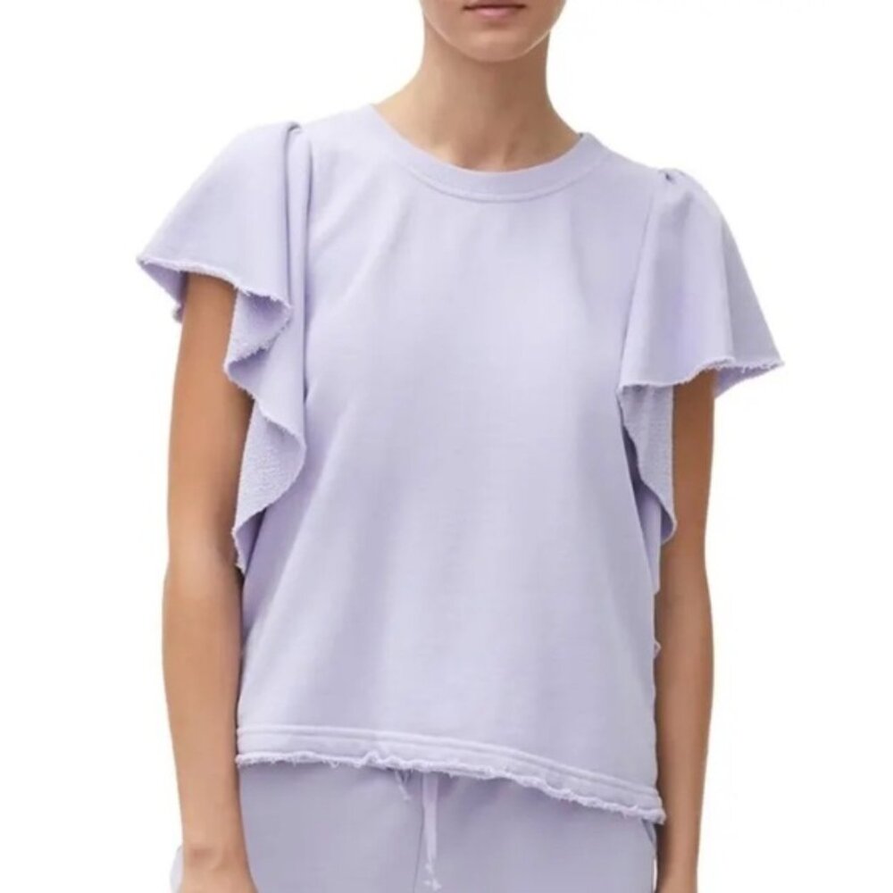 Michael Stars Ariana Flutter Sleeve Top in Pale Lilac Purple, Size Medium